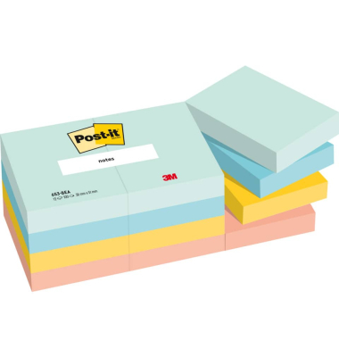 Haftnotizen 653-12-BEA, 51x38mm, farbig sortiert (mint/t&uuml;rkis/ultragelb/papayaorange), rechteckig