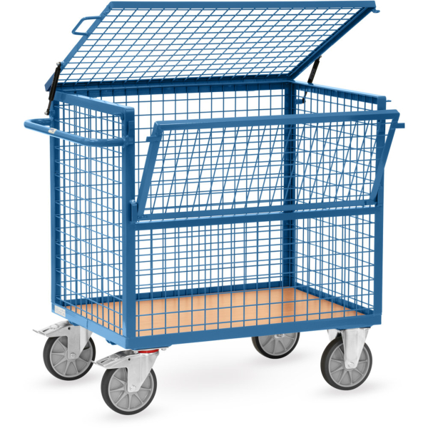 4017976012612 - fetra Drahtkastenwagen Stahl blau mit Deckel L 1000 x B 700 x H 806 mm bis 600 kg