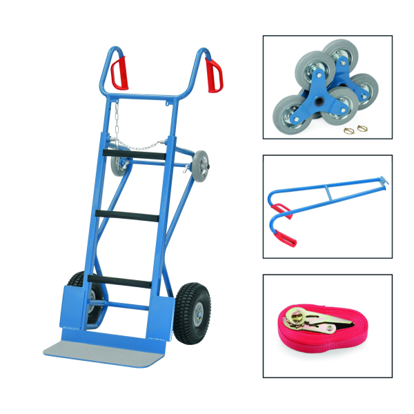 4017976010502 - Gerätekarre Fetra 11050 bis 400 kg Treppensterne Tragholm Spanngurt höhenverstellbarer Griffbügel Luftbereifung H 1300 mm Stahl