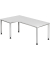 Schreibtisch H-Serie, manuell h&ouml;henverstellbar, 68-76cm (H), 200x120cm (BxT), L-Form, wei&szlig; / silber