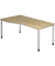 Schreibtisch H-Serie, manuell h&ouml;henverstellbar, 68-81cm (H), 180x100cm (BxT), Freiform, eiche / silber