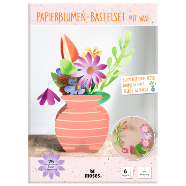 6 Stück Moses Papierblumen-Bastelset mit Vase 4033477255815 Moses