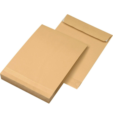 Faltentaschen 8140008, B4, ohne Fenster, haftklebend, 40mm-Falte, 120g, braun