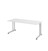 Schreibtisch VZS, manuell h&ouml;henverstellbar, 82cm (H), 180x80cm (BxT), wei&szlig; / silber