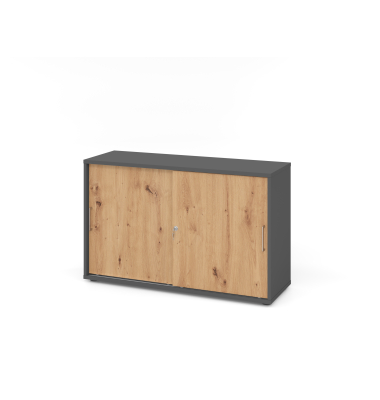 Schiebet&uuml;renschrank 1752S V1752S/G/R/BS, abschlie&szlig;bar, 2 OH, graphit/asteiche, 120x74,8x40cm (BxHxT)