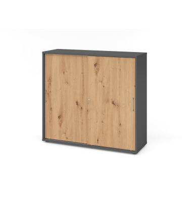 Schiebet&uuml;renschrank 1753S V1753S/G/R/BS, abschlie&szlig;bar, 3 OH, graphit/asteiche, 120x110x40cm (BxHxT)