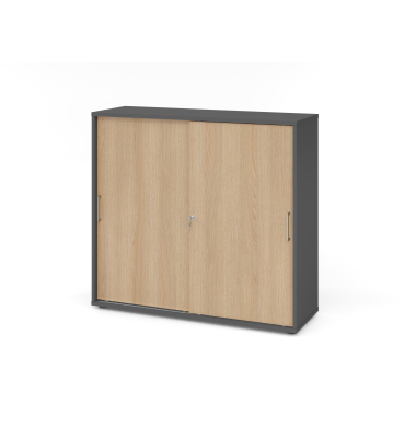 Schiebet&uuml;renschrank 1753S V1753S/G/E/BS, abschlie&szlig;bar, 3 OH, graphit/eiche, 120x110x40cm (BxHxT)