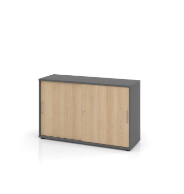 Schiebet&uuml;renschrank 1752S V1752S/G/E/BS, abschlie&szlig;bar, 2 OH, graphit/eiche, 120x74,8x40cm (BxHxT)