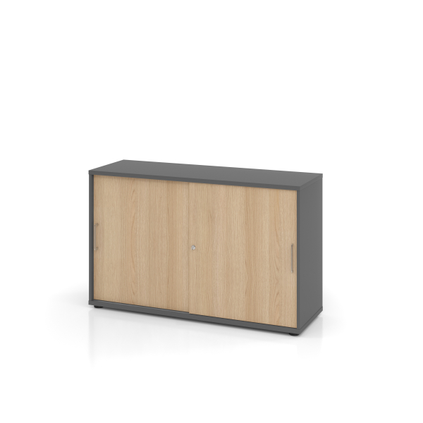 4032062306260 - Schiebetürschrank Breno abschließbar Spanplatte melaminharzbeschichtet B 1200 x T 400 x H 748 mm 2 Ordnerhöhen Graphit Eiche
