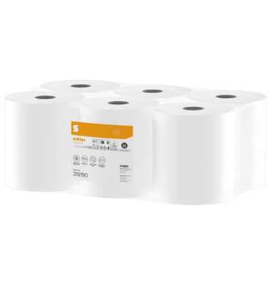 Rollenhandt&uuml;cher Satino HiCycle 319190, Au&szlig;enabrollung, 2-lagig, hochwei&szlig;, Recyclingpapier