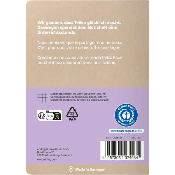 4057305074034 - Notizbuch 4-0015134 A6 kariert 80g 40 Blatt 4057305074034 share