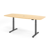 Konferenztisch XDSM, elektrisch h&ouml;henverstellbar 62-127cm (H), 220x103cm (BxT), 8 Personen, Tonnenform, ahorn / graphit