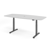 Konferenztisch XDSM, elektrisch h&ouml;henverstellbar 62-127cm (H), 220cmx83/103cm (BxT), 8 Personen, Tonnenform, lichtgrau / graphit
