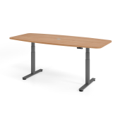 Konferenztisch XDSM, elektrisch h&ouml;henverstellbar 62-127cm (H), 220x103cm (BxT), 8 Personen, Tonnenform, nussbaum / graphit