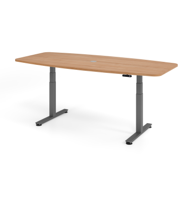 Konferenztisch VXDSM, elektrisch h&ouml;henverstellbar 62-127cm (H), 220x103cm (BxT), 8 Personen, Tonnenform, nussbaum / graphit