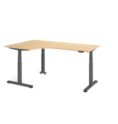 Sitz-Steh-Schreibtisch VXDSM, elektrisch h&ouml;henverstellbar, 63,5-128,5cm (H), 200x120cm (BxT), L-Form, ahorn / graphit