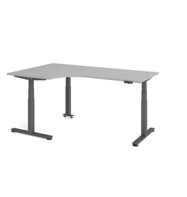 Sitz-Steh-Schreibtisch VXDSM, elektrisch h&ouml;henverstellbar, 63,5-128,5cm (H), 200x120cm (BxT), L-Form, lichtgrau / graphit