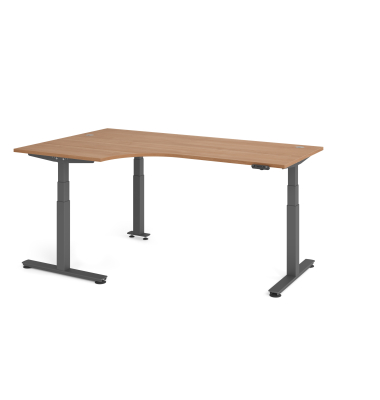 Sitz-Steh-Schreibtisch VXDSM, elektrisch h&ouml;henverstellbar, 63,5-128,5cm (H), 200x120cm (BxT), L-Form, nussbaum / graphit
