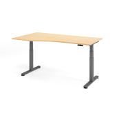 Sitz-Steh-Schreibtisch VXDSM, elektrisch h&ouml;henverstellbar, 63,5-128,5cm (H), 180x100cm (BxT), Trapezform, ahorn / graphit