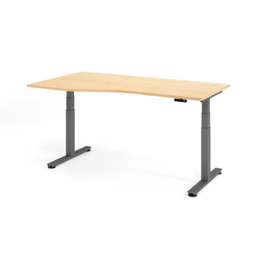 Sitz-Steh-Schreibtisch VXDSM, elektrisch h&ouml;henverstellbar, 63,5-128,5cm (H), 180x100cm (BxT), Trapezform, ahorn / graphit