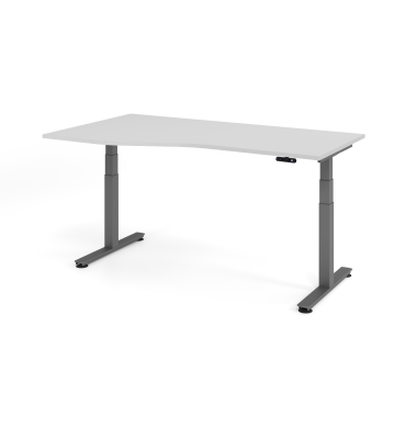 Sitz-Steh-Schreibtisch VXDSM, elektrisch h&ouml;henverstellbar, 63,5-128,5cm (H), 180x100cm (BxT), Trapezform, lichtgrau / graphit