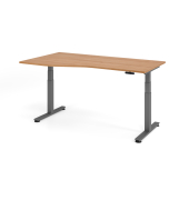 Sitz-Steh-Schreibtisch VXDSM, elektrisch h&ouml;henverstellbar, 63,5-128,5cm (H), 180x100cm (BxT), Trapezform, nussbaum / graphit
