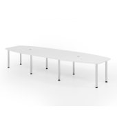 Konferenztisch K-Serie, manuell h&ouml;henverstellbar 72-74cm (H), 400cmx85/130cm (BxT), 14 Personen, Tonnenform, wei&szlig; / chrom