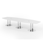 Konferenztisch VKT, 74cm (H), 400cmx85-130cm (BxT), 14 Personen, Tonnenform, wei&szlig; / chrom