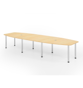 Konferenztisch K-Serie, manuell h&ouml;henverstellbar 72-74cm (H), 400cmx85/130cm (BxT), 14 Personen, Tonnenform, ahorn / chrom