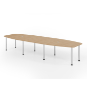 Konferenztisch K-Serie, manuell h&ouml;henverstellbar 72-74cm (H), 400cmx85/130cm (BxT), 14 Personen, Tonnenform, eiche / chrom