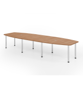 Konferenztisch K-Serie, manuell h&ouml;henverstellbar 72-74cm (H), 400cmx85/130cm (BxT), 14 Personen, Tonnenform, nussbaum / chrom