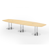 Konferenztisch K-Serie, 74cm (H), 400cmx85/130cm (BxT), 14 Personen, Tonnenform, ahorn / chrom
