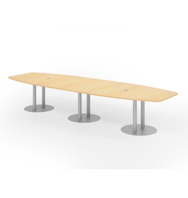 Konferenztisch VKT, 74cm (H), 400cmx85-130cm (BxT), 14 Personen, Tonnenform, ahorn / silber
