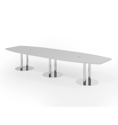 Konferenztisch VKT, 74cm (H), 400cmx85-130cm (BxT), 14 Personen, Tonnenform, lichtgrau / chrom