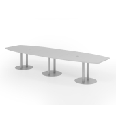 Konferenztisch K-Serie, 74cm (H), 400cmx85/130cm (BxT), 14 Personen, Tonnenform, lichtgrau / silber