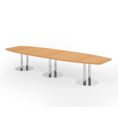 Konferenztisch K-Serie, 74cm (H), 400cmx85/130cm (BxT), 14 Personen, Tonnenform, buche / chrom