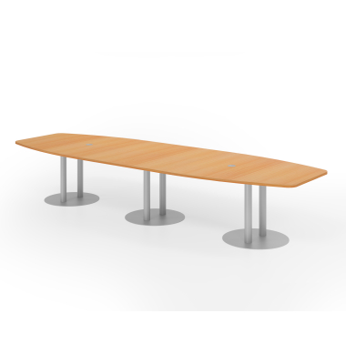 Konferenztisch K-Serie, 74cm (H), 400cmx85/130cm (BxT), 14 Personen, Tonnenform, buche / silber