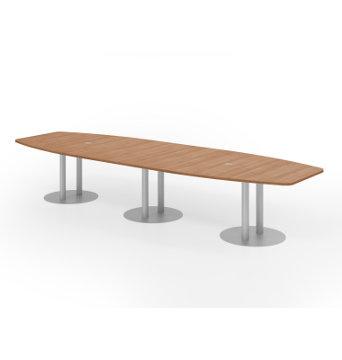 Konferenztisch VKT, 74cm (H), 400cmx85-130cm (BxT), 14 Personen, Tonnenform, nussbaum / silber