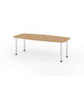 Konferenztisch K-Serie, manuell h&ouml;henverstellbar 72-74cm (H), 220cmx83/103cm (BxT), 8 Personen, Tonnenform, asteiche / chrom