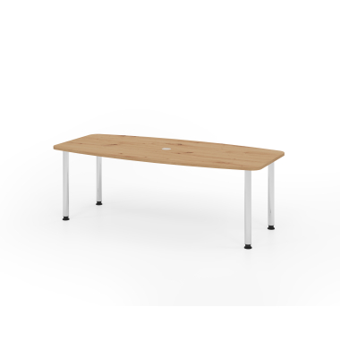 Konferenztisch VKT, manuell h&ouml;henverstellbar 72-74cm (H), 220cmx83/103cm (BxT), 8 Personen, Tonnenform, asteiche / chrom