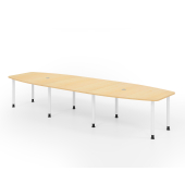Konferenztisch K-Serie, manuell h&ouml;henverstellbar 72-74cm (H), 400cmx85/130cm (BxT), 14 Personen, Tonnenform, ahorn / graphit