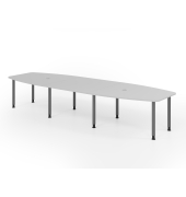 Konferenztisch K-Serie, manuell h&ouml;henverstellbar 72-74cm (H), 400cmx85/130cm (BxT), 14 Personen, Tonnenform, lichtgrau / graphit