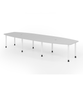 Konferenztisch K-Serie, manuell h&ouml;henverstellbar 72-74cm (H), 400cmx85/130cm (BxT), 14 Personen, Tonnenform, lichtgrau / graphit