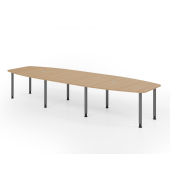 Konferenztisch K-Serie, manuell h&ouml;henverstellbar 72-74cm (H), 400cmx85/130cm (BxT), 14 Personen, Tonnenform, eiche / graphit