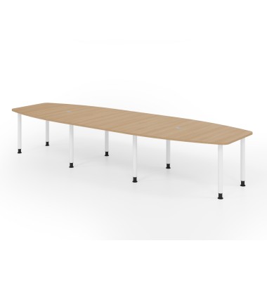 Konferenztisch VKT, manuell h&ouml;henverstellbar 72-74cm (H), 400cmx85/130cm (BxT), 14 Personen, Tonnenform, eiche / graphit