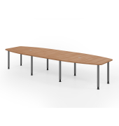 Konferenztisch K-Serie, manuell h&ouml;henverstellbar 72-74cm (H), 400cmx85/130cm (BxT), 14 Personen, Tonnenform, nussbaum / graphit