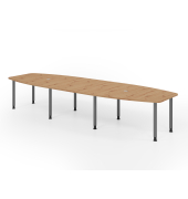 Konferenztisch VKT, manuell h&ouml;henverstellbar 72-74cm (H), 400cmx85/130cm (BxT), 14 Personen, Tonnenform, asteiche / graphit