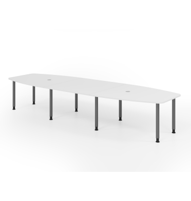 Konferenztisch VKT, manuell h&ouml;henverstellbar 72-74cm (H), 400cmx85/130cm (BxT), 14 Personen, Tonnenform, wei&szlig; / graphit