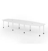 Konferenztisch K-Serie, manuell h&ouml;henverstellbar 72-74cm (H), 400cmx85/130cm (BxT), 14 Personen, Tonnenform, wei&szlig; / graphit