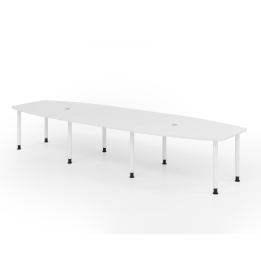 Konferenztisch K-Serie, manuell h&ouml;henverstellbar 72-74cm (H), 400cmx85/130cm (BxT), 14 Personen, Tonnenform, wei&szlig; / graphit